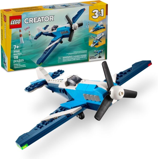 LEGO Creator 3 in 1 Aircraft Race Plane Toy - Building Toy with 3 Building Options, Airplane, Fighter Jet, or Helicopter - Gift Idea for Kids, Boys and Girls, Ages 7+ - 31160 - For Sale - Price