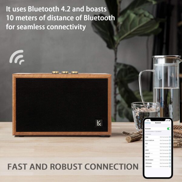 Retro Wooden Bluetooth Speaker, KONEX 40W Vintage Portable Wireless Speaker, Bluetooth 4.2 Heavy Bass Music Player, 20H Long Playtime, Outdoor Speaker for Home, Office, Party, Gift for Friend - For Sale - Price - Image 3