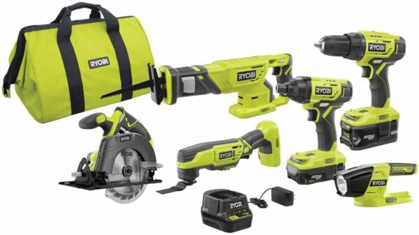 RYOBI P1819 18V One+ Lithium Ion Combo Kit (6 Tools: Drill/Driver, Impact Driver, Reciprocating Saw, Circular Saw, Multi-Tool, LED Worklight, 4.0 Ah & 1.5 Ah Battery, Charger, Bag) - For Sale - Price