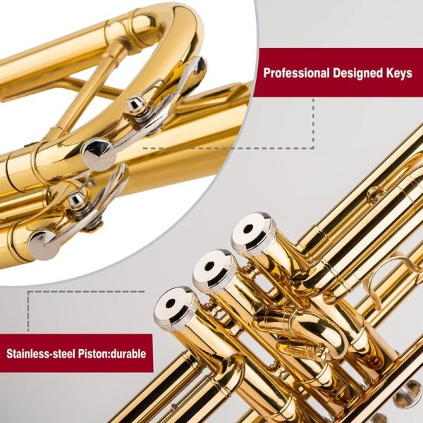 Glory Bb Trumpet - Trumpets for Beginner or Advanced Student with Case, pair of gloves-Gold - For Sale - Price - Image 3