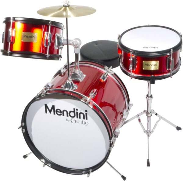 Mendini By Cecilio Drum Set – 3-Piece Kids Drum Set (16"), Includes Bass Drum, Tom, Snare, Drum Throne - Musical Instruments for Age 6-12, Red Drum Kit - For Sale - Price