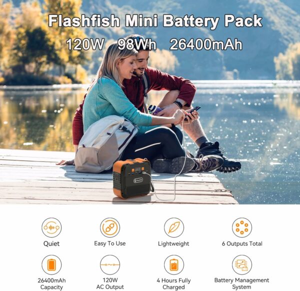 Portable Power Station 98Wh, FF Flashfish Solar Generator 120W Backup Power Battery Pack With AC/DC/Type-c/USB/Flashlight, 110V Power Bank For Charging Laptop Phone Tablet In Camping Home Blackout - For Sale - Price - Image 2