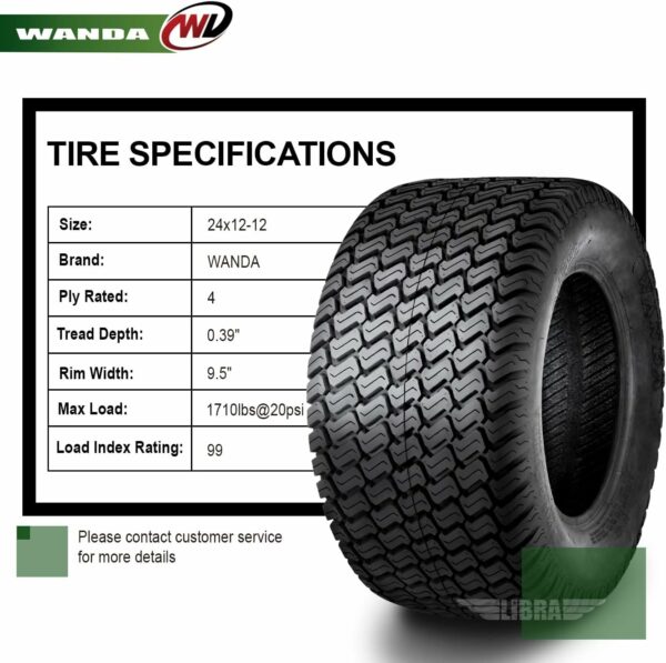 WANDA Lawn Mower Tractor Turf Tires 24x12-12 P332 /4 ply -Set 2 24x12.00-12 Tires - For Sale - Price - Image 3