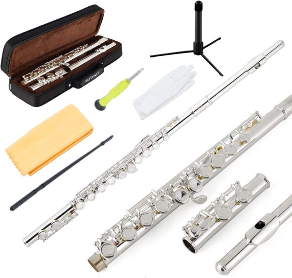 EASTROCK Silver Plated Flute Instrument for Beginner Kids Student，Closed Hole Flutes 16 Keys C Flute with Carrying Case,Stand，Cleaning kit，Gloves，Tuning Rod(Silver Plated) - For Sale - Price