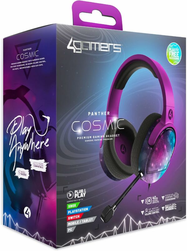 4Gamers Panther Cosmic Over Ear Gaming Headset Compatible with Consoles PC with Flexible Mic, 3.5mm Jack, 1.5m Cable, Lightweight, Comfortable and Durable - For Sale - Price