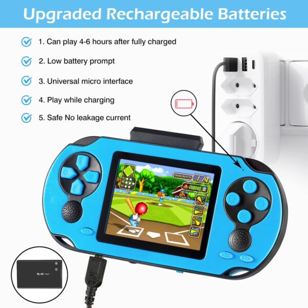 16 Bit Handheld Game for Kids Adults, 3.0'' Large Screen Preloaded 230 HD Classic Retro Video Games with USB Rechargeable Battery & 3 Game Cartridges for Birthday Gift for Kids 4-12 (Blue) - For Sale - Price - Image 4