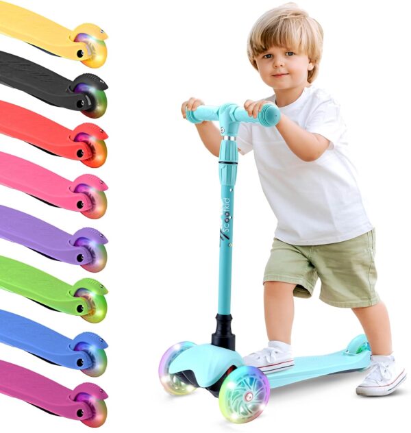 Hurtle Mini Kickboard Scooter for Kids - Height Adjustable 25''-28'', Lightweight 3-Wheel Toddler Scooter with LED Light-up Wheels, Anti-Slip,Indoor/Outdoor Fun, Micro Scooter for Ages 2-5 (Teal) - For Sale - Price