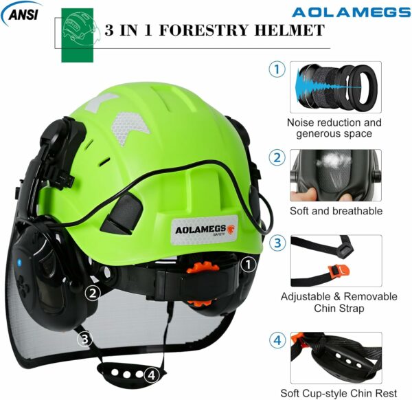 Chainsaw Helmet with Face Shield and Ear Muffs-Green Forestry Helmet with Bluetooth Hearing Protection and Full Face Mask,Arborist Helmet with Ear Protection for Mowing Grinding and Cutting Logging - For Sale - Price - Image 5