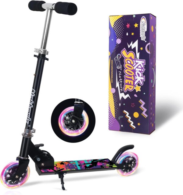 Nattork Scooter for Kids Ages 3-8 – Kick Kids Scooters for Boys & Girls Light up Wheels Portable Lightweight Folding Design with Reducing System and Adjustable Height Handlebars and up to 110 Lbs - For Sale - Price