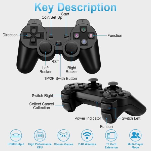 Wireless Retro Game Console Stick, Upgrade Retro Video Gaming Stick Built in 20000+ Games with 9 Emulators,4K HDMI Output with 2 Pack 2.4G Wireless Controllers，Game Emulator Console 2024（64GB） Black - For Sale - Price - Image 5