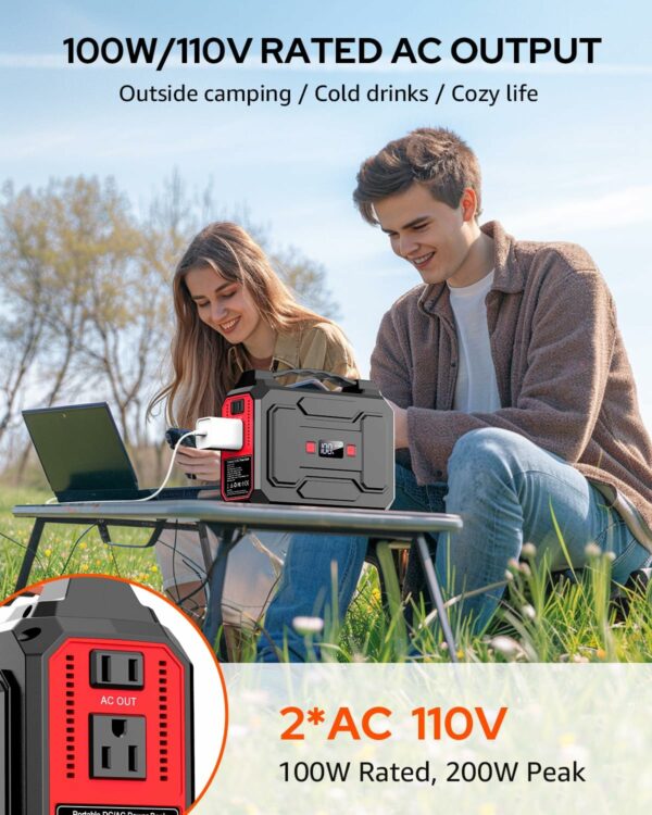 Portable Power Station Bank 146Wh 200W Peak(100W Rated), Solar Powered Power Bank with AC Outlet 110V for Camping, Solar Charger Power Bank Battery Pack 39600mAh for Home Outdoor Emergency - For Sale - Price - Image 2