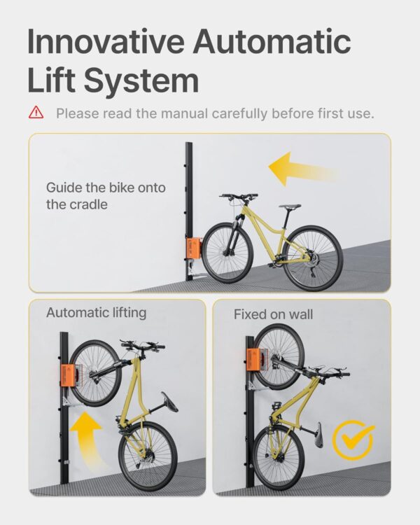 monTEK Automatic Lift Electric Bike Rack – Fits 24-29" Tires, Heavy-Duty Vertical Wall Rack for Bicycles (Up to 71 lbs) - Effortless Lifting, Easy Install - Space-Saving Storage for Garage, Shed - For Sale - Price - Image 2