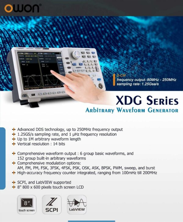 OWON XDG3202 2CH 200MHz 1.25GSa/s 14 bits Touch Screen Arbitrary Waveform Generator For Sale - Price - Image 6