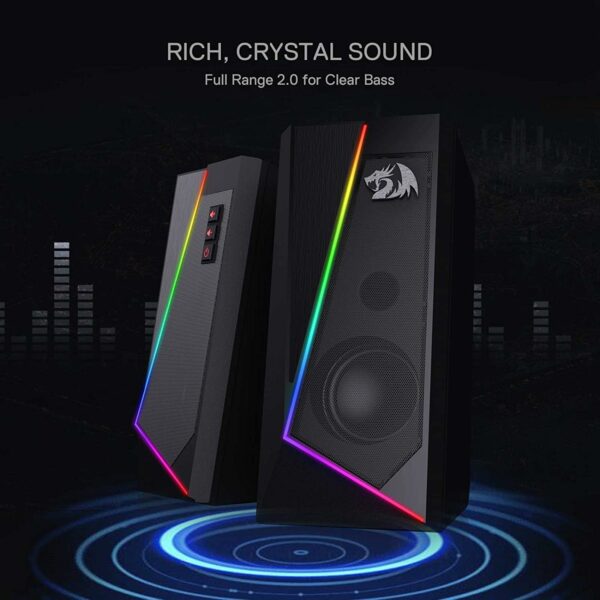 Redragon GS520 RGB Desktop Speakers, 2.0 Channel PC Computer Stereo Speaker with 6 Colorful LED Modes, Enhanced Sound and Easy-Access Volume Control, USB Powered w/ 3.5mm Cable - For Sale - Price - Image 4