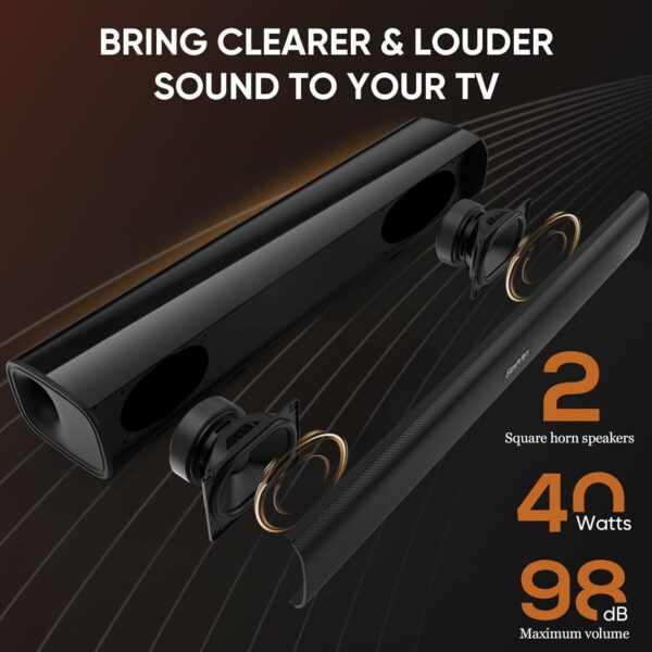 Saiyin Sound Bars for TV, 40 Watts Small Soundbar for TV,Surround Sound System TV Sound Bar Speakers with Bluetooth/Optical/AUX Connection for PC/Gaming/Projectors,17inch - For Sale - Price - Image 3