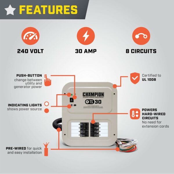 Champion Power Equipment 30-Amp Indoor-Rated Manual Transfer Switch with 25-Foot Generator Power Cord and Weather-Resistant Power Inlet Box For Sale - Price - Image 2