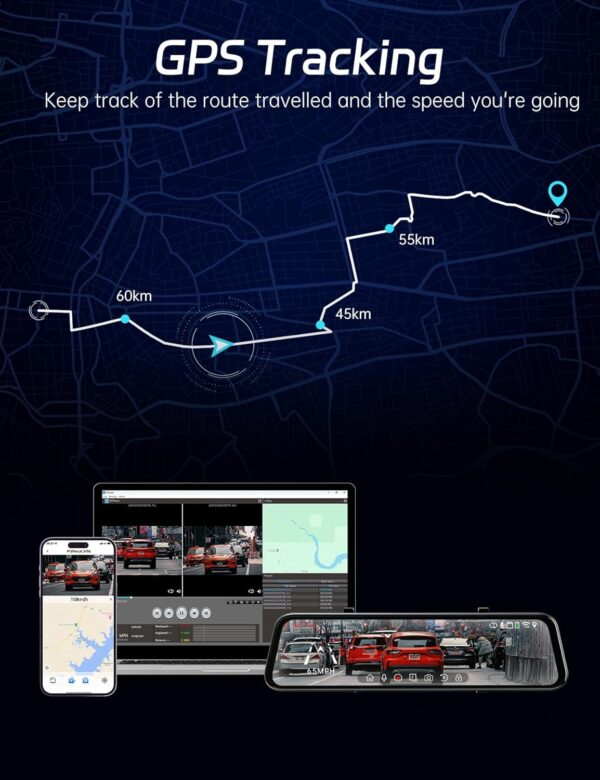 P12 Plus 4K WiFi Rear View Mirror Camera, 12" Mirror Dash Cam Front and Rear with ADAS and BSD, Backup Camera for Car, GPS, 64GB Card Included, WDR Night Vision, Voice Control - For Sale - Price - Image 5