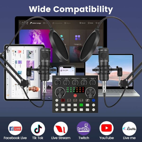 Podcast Equipment Bundle for 2, Audio Interface with Voice Changer Condenser Microphones for Gamer, All-in-One Audio Mixer Perfect for Live Streaming, Singing, YouTube, Gaming - For Sale - Price - Image 5