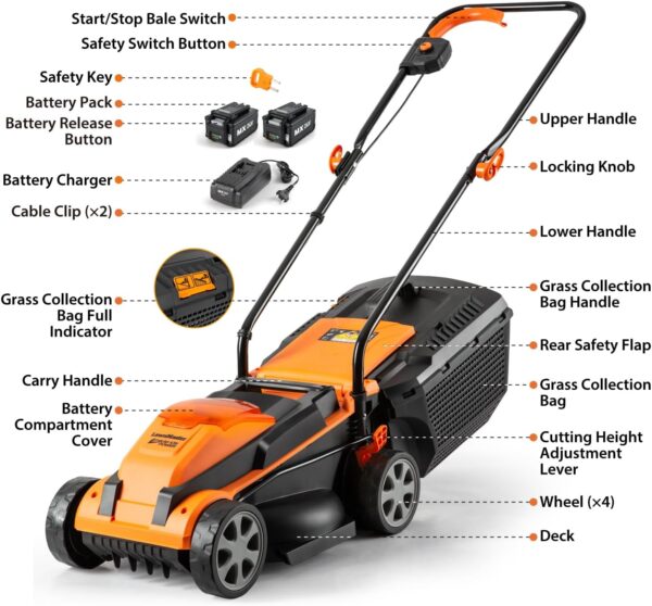 LawnMaster CLM2413A Cordless 13-Inch Lawn Mower 24V Max with 2X4.0Ah Battery and a Charger - For Sale - Price - Image 2