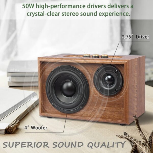 Retro Wooden Bluetooth Speaker, KONEX 40W Vintage Portable Wireless Speaker, Bluetooth 4.2 Heavy Bass Music Player, 20H Long Playtime, Outdoor Speaker for Home, Office, Party, Gift for Friend - For Sale - Price - Image 2