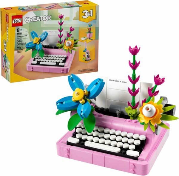 LEGO Creator 3 in 1 Typewriter with Flowers - Building Toy with 3 Building Options, Typewriter, Flowerpot with Pen & Notebook, or Keytar - Gift Idea for Birthdays - 31169 - For Sale - Price