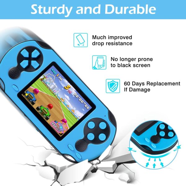 16 Bit Handheld Game for Kids Adults, 3.0'' Large Screen Preloaded 230 HD Classic Retro Video Games with USB Rechargeable Battery & 3 Game Cartridges for Birthday Gift for Kids 4-12 (Blue) - For Sale - Price - Image 5