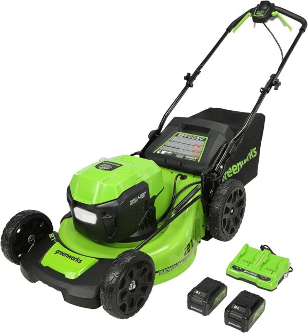 Greenworks 48V (2 x 24V) 21" Brushless Cordless (Self-Propelled) Lawn Mower (LED Headlight), (2) 5.0Ah Batteries and Dual Port Rapid Charger Included (125+ Compatible Tools) - For Sale - Price