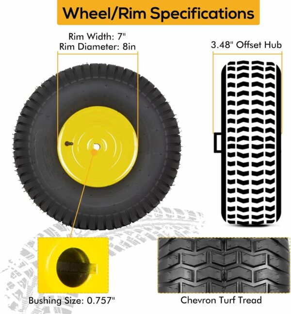 WEIZE 20x8.00-8 Tubeless Rear Tire with Wheel Assemblies, 3.5" Offset Hub, 3/4" Borehole with 3/16" Keyway, Replacement for Riding Lawn Mowers, 4 Ply, 965lbs Capacity, Set of 2 - For Sale - Price - Image 3