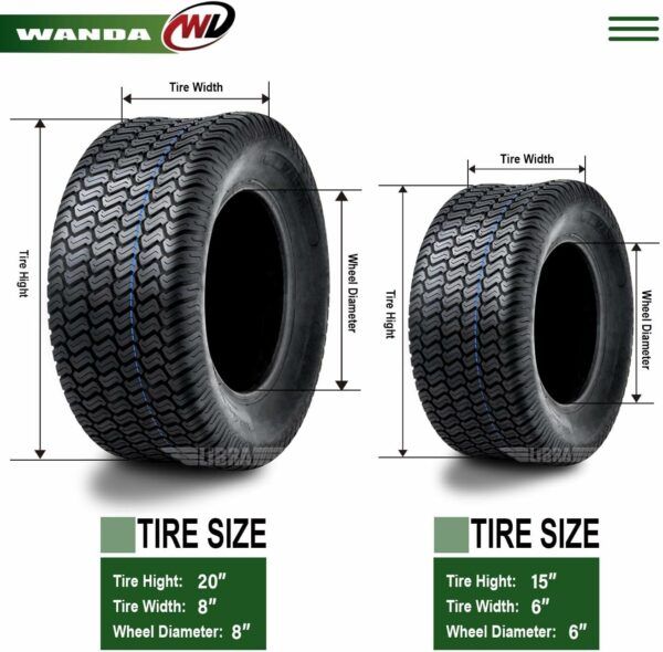 WANDA (Set 4) 15X6-6 & 20X8-8 Lawn Mower Tractor Cart Turf Tires 4 Ply-13016/13035 - For Sale - Price - Image 4