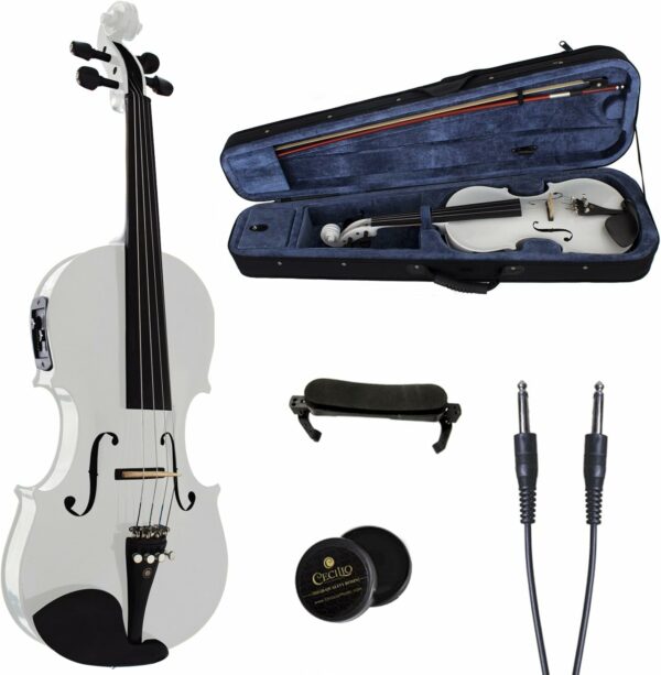 Cecilio 4/4 CVNAE-White Ebony Fitted Acoustic/Electric Violin in Pearl White(Full Size) - For Sale - Price