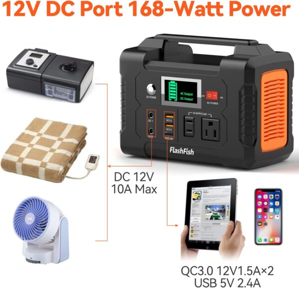 200W Portable Power Station, FlashFish 40800mAh Solar Generator With 110V AC Outlet/2 DC Ports/3 USB Ports, Backup Battery Pack Power Supply for CPAP Outdoor Advanture Load Trip Camping Emergency. For Sale - Price - Image 4