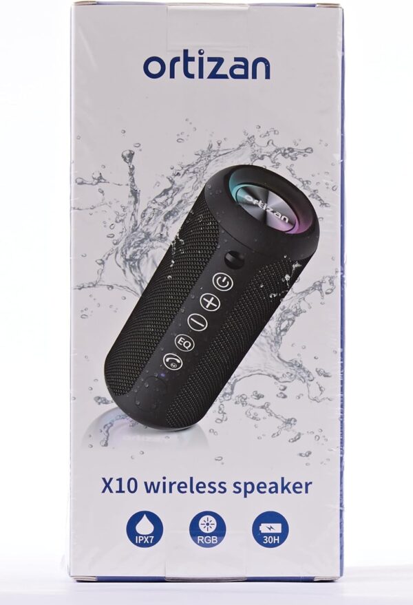 Ortizan Portable Bluetooth Speaker: IPX7 Waterproof, 24W Loud Sound, Deep Bass, Bluetooth 5.3, LED Lights, Wireless Stereo Pairing, 30H Playtime, for Home/Outdoor/Party/Beach, Birthday Gift (Black) - For Sale - Price - Image 9