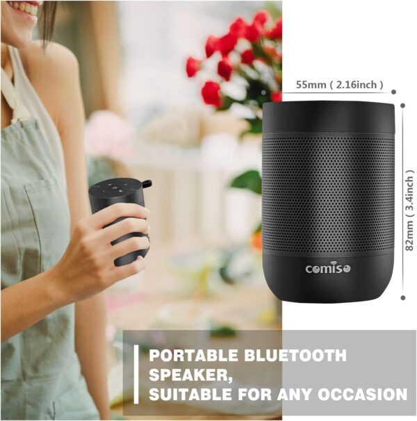 comiso Bluetooth Speaker,5.3 Bluetooth Speakers Wireless,TWS Stereo Pairing,Built in Mic,360 HDSound,IP65 Waterproof Speaker,Support TF Card, for Home/Party/Outdoor/Beach, Gift for Men/Women-Black - For Sale - Price - Image 5