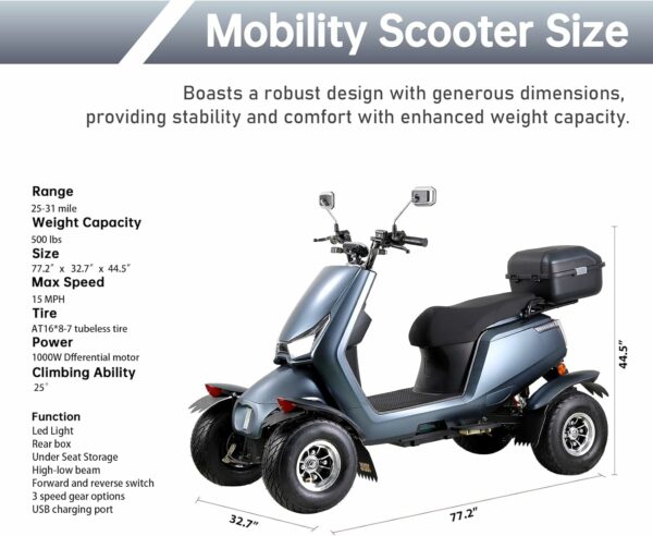 Mobility Scooters for Seniors, 4 Wheel Powered Recreational Travel Scooter - For Sale - Price - Image 9