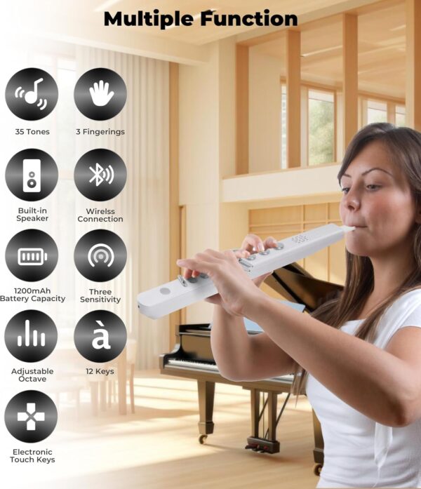 Vangoa MAE-02 Digital Wind Instrument, Professional Electronic Wind Instrument Synthesizer Rechargeable EWI with Wireless MIDI, 3 Fingerings 35 Tones 7 Functions for Beginners Adults Teens, White - For Sale - Price - Image 7