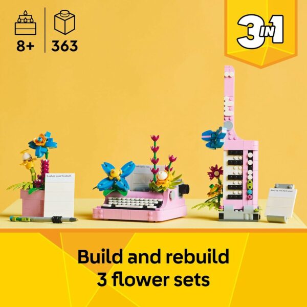 LEGO Creator 3 in 1 Typewriter with Flowers - Building Toy with 3 Building Options, Typewriter, Flowerpot with Pen & Notebook, or Keytar - Gift Idea for Birthdays - 31169 - For Sale - Price - Image 2