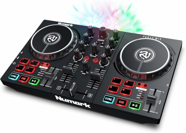 Numark Party Mix II - DJ Controller with Party Lights, DJ Set with 2 Decks, DJ Mixer, Audio Interface and USB Connectivity + Serato DJ Lite - For Sale - Price