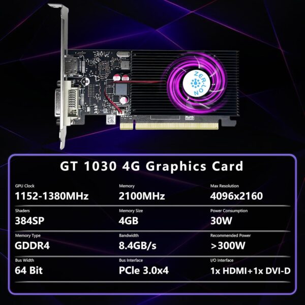 GeForce GT 1030 4G Low Profile Graphics Card, GDDR4 64Bit, HDMI/DVI Ports Support DirectX 12 Computer Gaming Video Card, Desktop GPU, Support 4K - For Sale - Price - Image 2