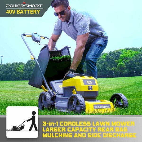 Walk-Behind Lawn Mowers 17 Inch 3 in 1 40V Cordless Electric Lawn Mower with 5 Position Mowing Heights Adjustment No Gas and Emissions, Push Button Start, Less Noise Outdoor Power Push Lawnmower Tools - For Sale - Price - Image 8