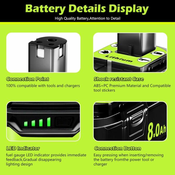 KINGTIANLE 8.0Ah 18V Battery for Ryobi: Replacement Compatible with Ryobi 18V Battery ONE+ Lithium-ion P108 P102 P103 P105 P107 P189 Cordless Power Tools, 2 Pack - For Sale - Price - Image 6