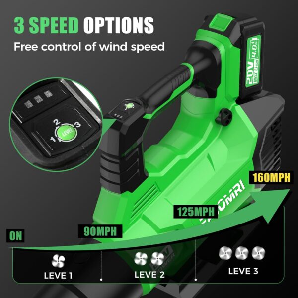 Leaf Blower Cordless - 580CFM/160MPH Electric Leaf Blower with 2 X 4.0Ah Battery and Charger, 3 Speed Modes, Blowers for Lawn Care, Yard, Garage Cleaning - Image 4