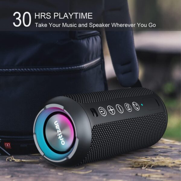 Ortizan Portable Bluetooth Speaker: IPX7 Waterproof, 24W Loud Sound, Deep Bass, Bluetooth 5.3, LED Lights, Wireless Stereo Pairing, 30H Playtime, for Home/Outdoor/Party/Beach, Birthday Gift (Black) - For Sale - Price - Image 5