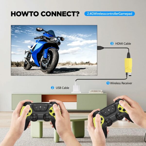 30000+ Retro Gaming Console,Wireless Retro Game Stick, ,Revisit Classic Retro Play Plug and Play Video Game Stick,HD HDMI TV Game Stick,Premium Competitive Dual Controllers Yellow - For Sale - Price - Image 3