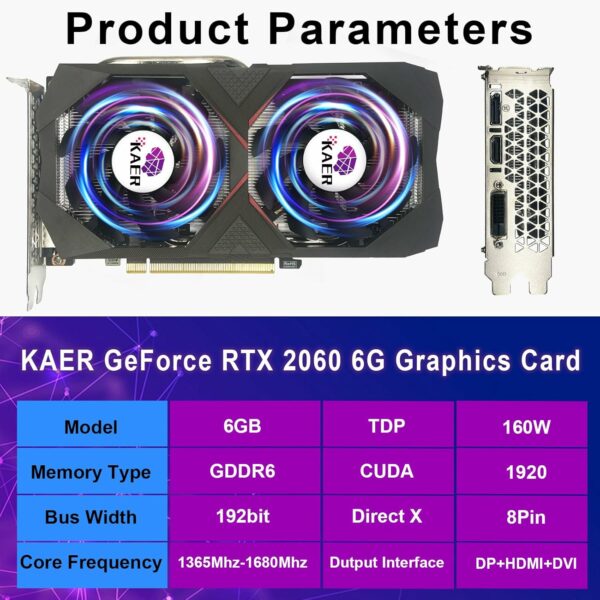 KAER Gaming GeForce RTX 2060 6GB GDRR6 192-Bit HDMI/DP/DVI 1680MHz Dual Fans ray-tracing Graphics Card - For Sale - Price - Image 2