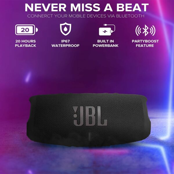 JBL Charge 5 - Portable Bluetooth Speaker with Megen Hardshell Travel Case with IP67 Waterproof and USB Charge Out (Black) - For Sale - Price - Image 2