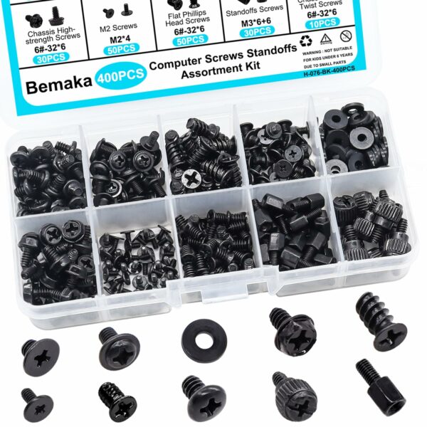 400PCS Computer Screws Assortment Kit, Motherboard Standoffs Screws PC Screws for Universal Motherboard, SSD, Hard Drive, PC Case, PC Fan, for DIY PC Installation and Repair - For Sale - Price