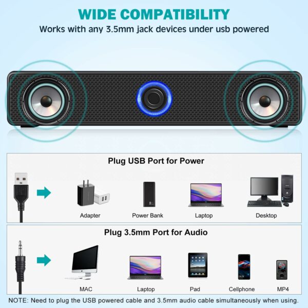 Computer Speakers, USB Powered PC Speakers Wired Stereo Desktop Speakers for Computer, Desktop, Laptop, PC, Pad, Cellphone [2025 Version] - For Sale - Price - Image 4