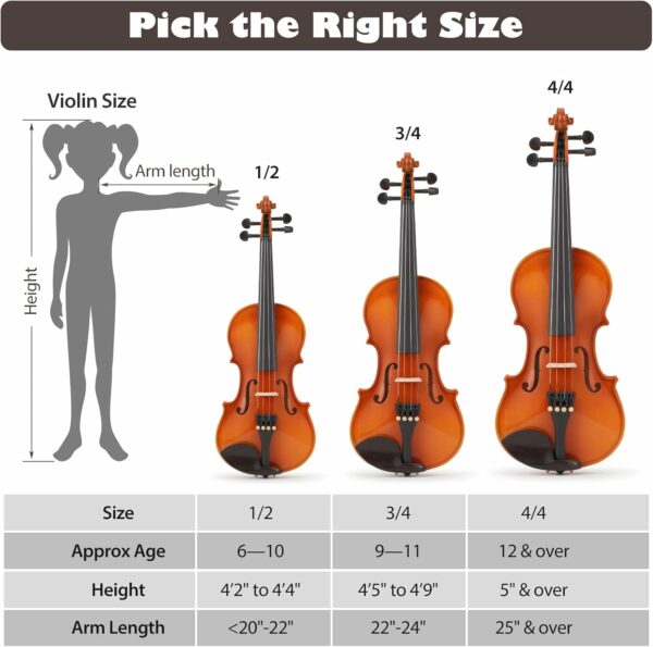 ZEFF Violin Size 3/4 Acoustic Violin with Bow, Case,Tuner, Bridge, Violin Strings, Starter Violin with Accessory Kit, Flame Maple Wooden Stringed Musical Instruments - For Sale - Price - Image 2