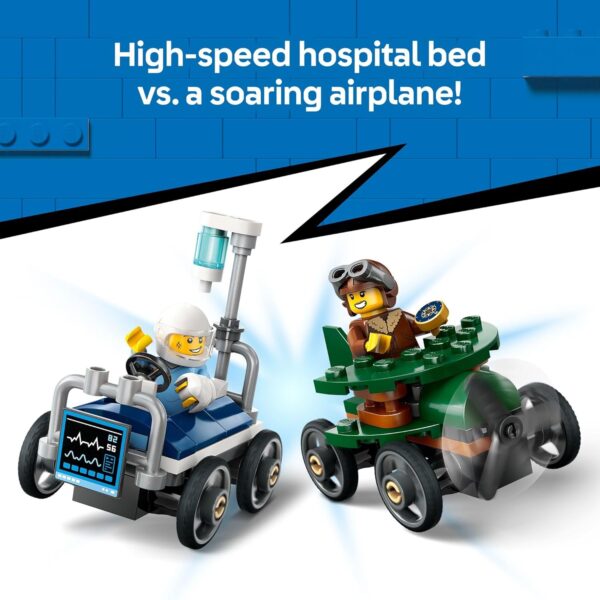 LEGO City Airplane vs. Hospital Bed Race Car Pack Toy - Building Toy for Kids, Boys and Girls, Ages 5+ - Gift for Birthdays and Holidays - Includes 2 Minifigures - 60459 - For Sale - Price - Image 3