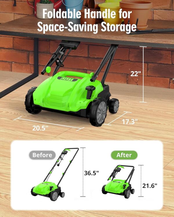 UUT Electric Dethatcher Scarifier 2-in-1 Lawn Scarifier with 13” Path Powerful 12 AMP Motor 30L Collection Bag 4-Position Depth Control Easy Storage Foldable Handle for Small to Medium Lawns - For Sale - Price - Image 7